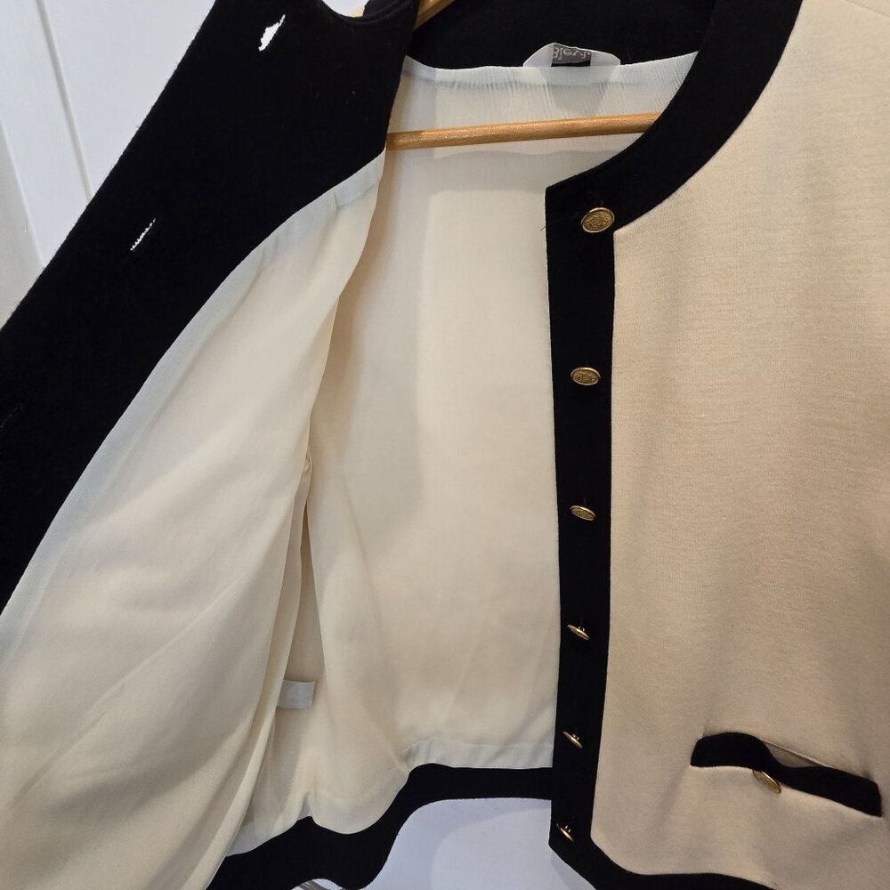 Vintage Bleyle Cream & Black Cardigan Sweater 100% Pure Wool Women's - Picture 7 of 13